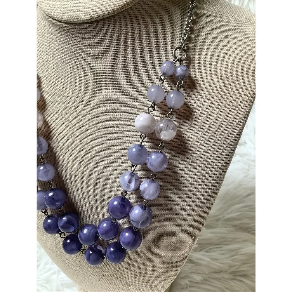 New York & Co NY Purple Double Strand Chunky Beaded Statement Necklace F18-50